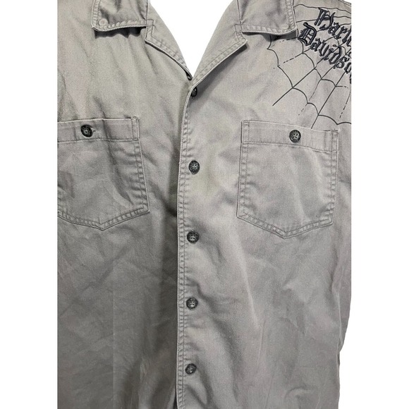Harley Davidson‎ Short Sleeve Button Up Embroidered Shirt Skulls Flames Large - Picture 3 of 11